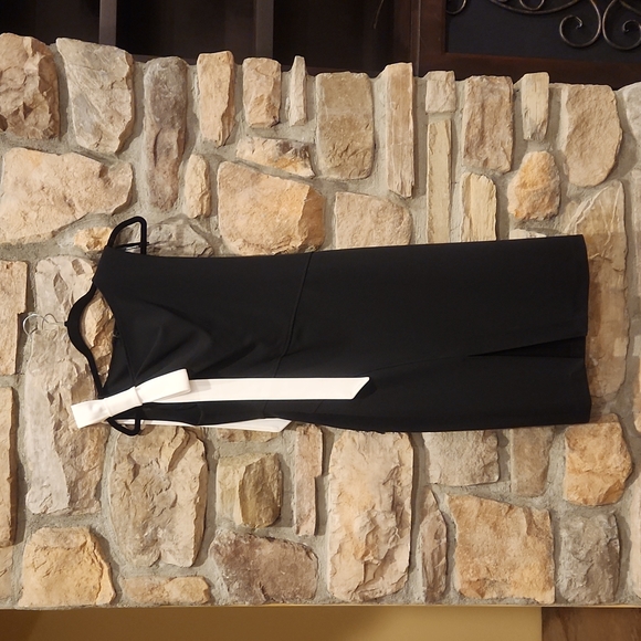 Calvin Klein Sleeveless Tie Shoulder Asymmetric Neck Side Slit Sheath Dress ♥ - Picture 6 of 7